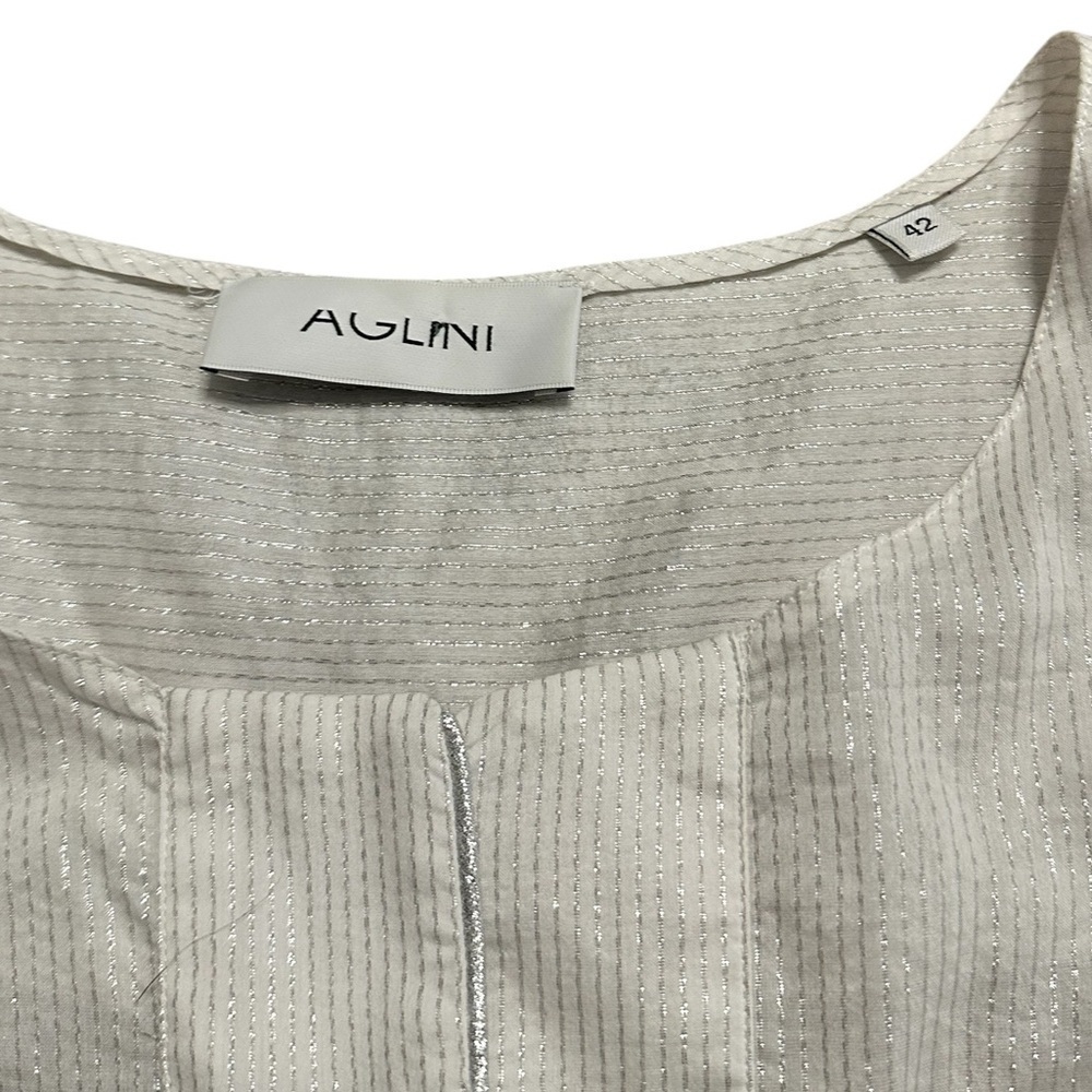 Aglini White Cotton SilkSilver Thread White Long Sleeve Blouse SZ 6 - Picture 4 of 7